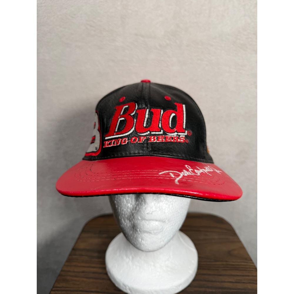 Dale Earnhardt Jr Budweiser NASCAR Leather Hat Black Red Made in USA JH Design